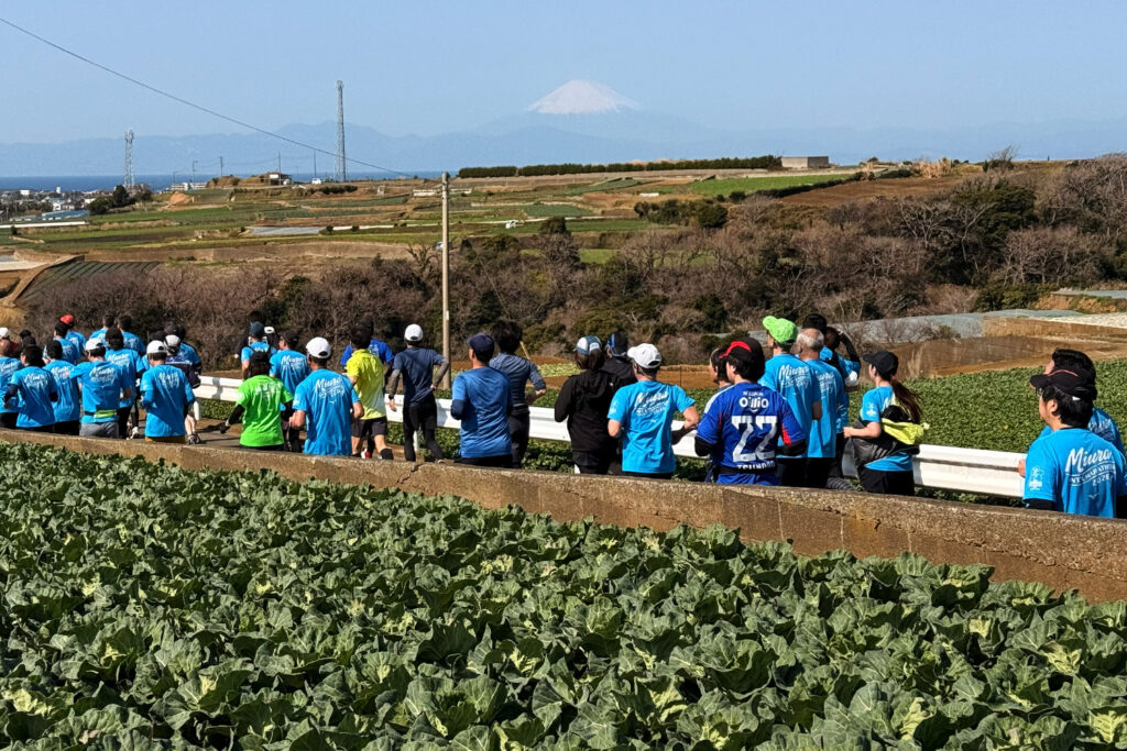 三浦国際市民マラソン（三浦ハーフ）で富士山を眺めながら走るランナーたち
